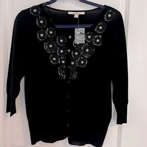 Star Fever Black Floral Embellished Floral Sequined and Beaded Cardigan